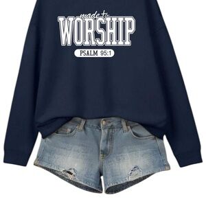 Made to Worship Navy Blue Graphic Sweatshirt